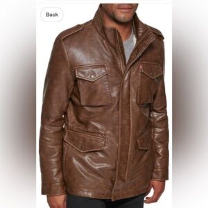Levi's Men's 4-Pocket Field Military Jacket Large Saddle Faux Leather Sherpa